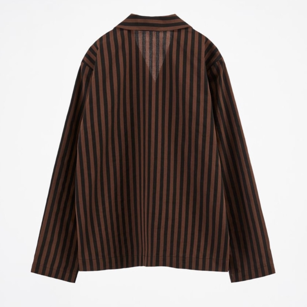 ZARA Striped Black + Brown Cotton Button Down Blouse - Picture 4 of 6